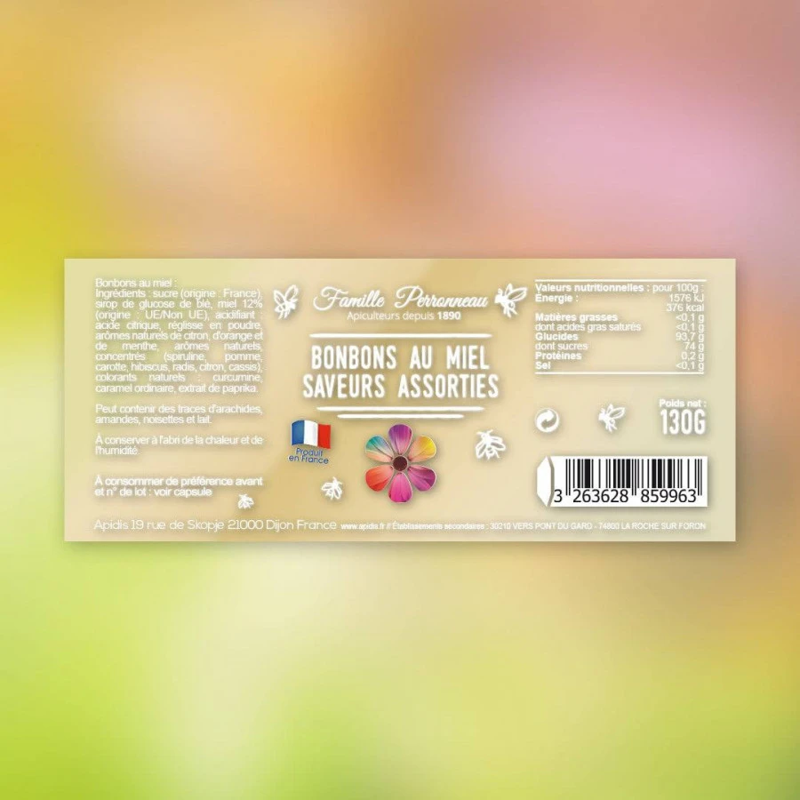 Bonbons assortiment fleurs fruités au miel