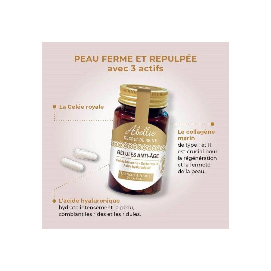Gélules anti-âge au collagène marin, gelée royale et acide hyaluronique