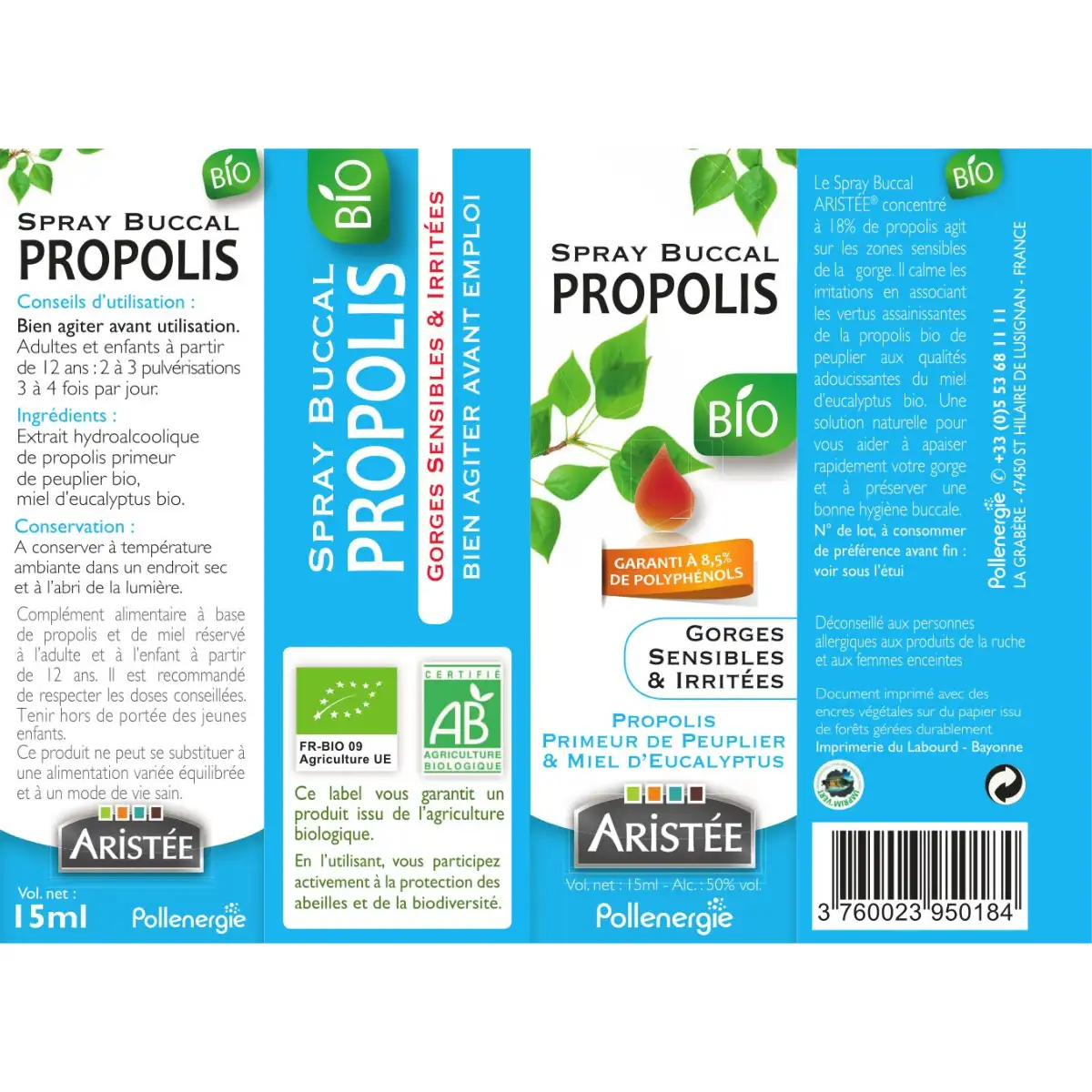 Spray buccal Propolis peuplier et Miel Bio avec alcool