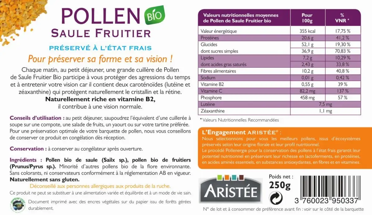 Pollen frais Saule fruitier Bio