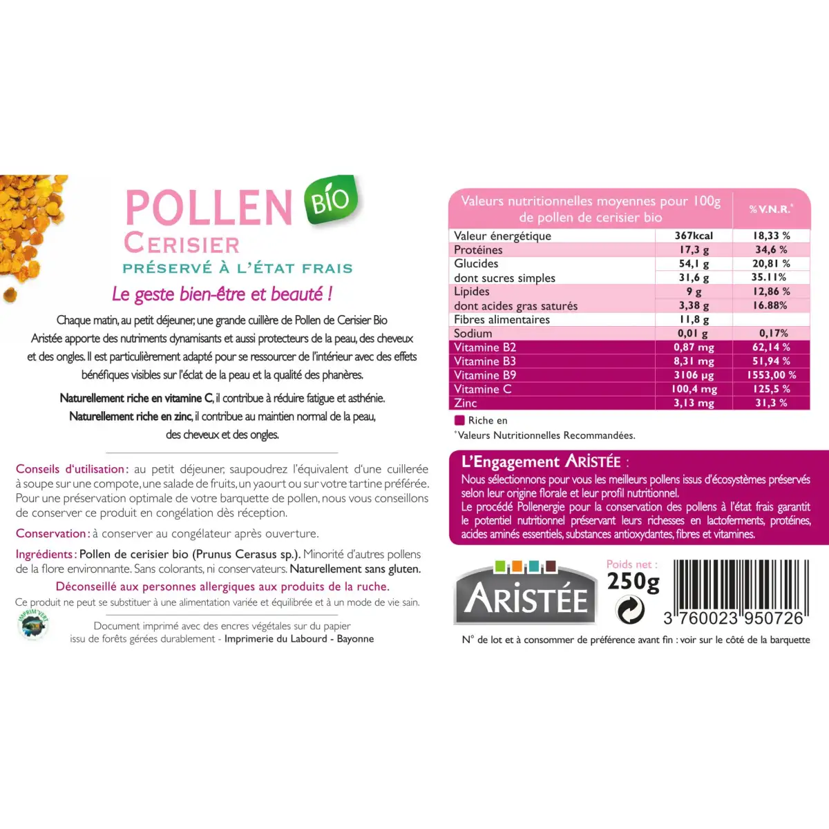 Pollen frais Cerisier Bio